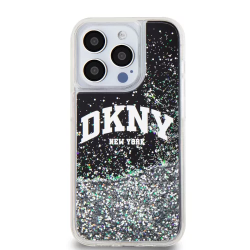 DKNY Liquid Glitter Arch Logo tok, iPhone 15 Pro - fekete