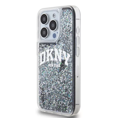 DKNY Liquid Glitter Arch Logo tok, iPhone 15 Pro - fekete