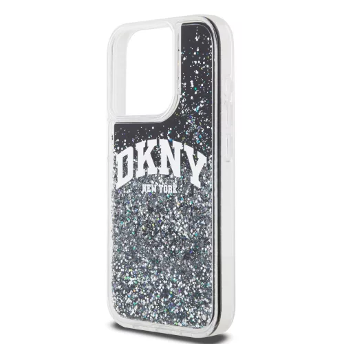 DKNY Liquid Glitter Arch Logo tok, iPhone 15 Pro - fekete