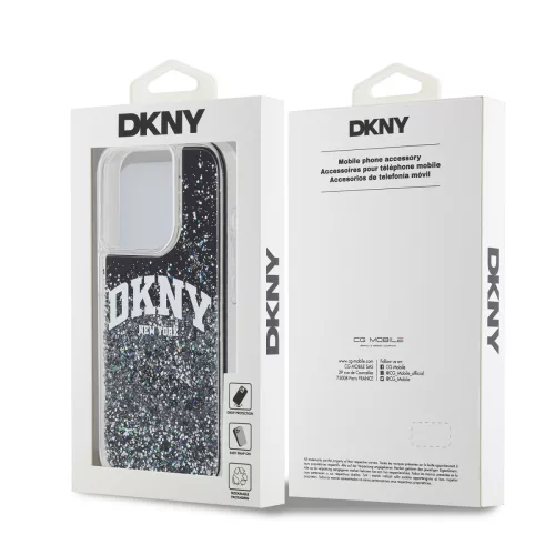 DKNY Liquid Glitter Arch Logo tok, iPhone 15 Pro - fekete