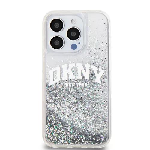 DKNY Liquid Glitter Arch Logo tok, iPhone 14 Pro - átlátszó