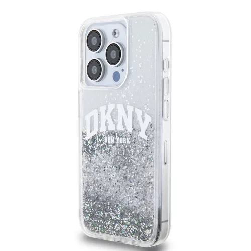 DKNY Liquid Glitter Arch Logo tok, iPhone 14 Pro - átlátszó