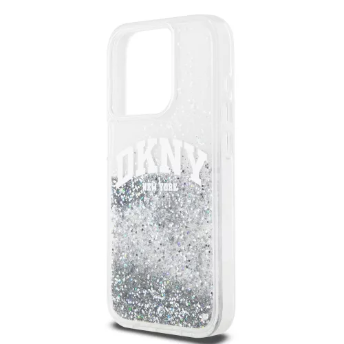 DKNY Liquid Glitter Arch Logo tok, iPhone 14 Pro - átlátszó