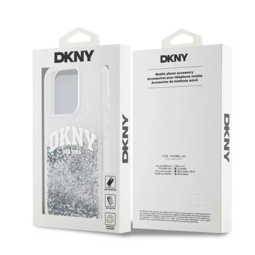 DKNY Liquid Glitter Arch Logo tok, iPhone 14 Pro - átlátszó