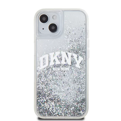 DKNY Liquid Glitter Arch Logo tok, iPhone 15 - átlátszó