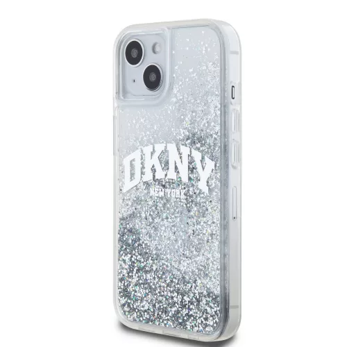 DKNY Liquid Glitter Arch Logo tok, iPhone 15 - átlátszó