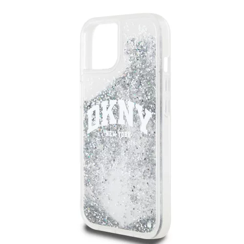 DKNY Liquid Glitter Arch Logo tok, iPhone 15 - átlátszó