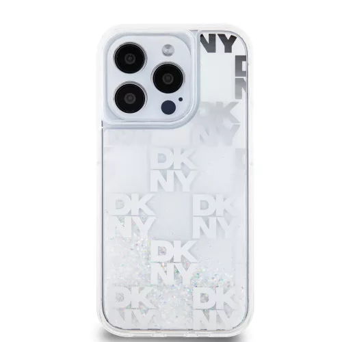 DKNY Liquid Glitter Checkered Pattern tok, iPhone 15 Pro - átlátszó