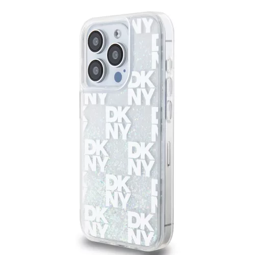 DKNY Liquid Glitter Checkered Pattern tok, iPhone 15 Pro - átlátszó