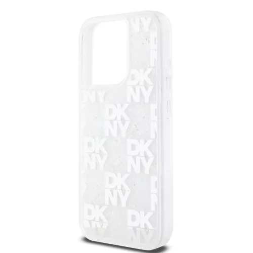 DKNY Liquid Glitter Checkered Pattern tok, iPhone 15 Pro - átlátszó