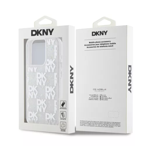 DKNY Liquid Glitter Checkered Pattern tok, iPhone 15 Pro - átlátszó