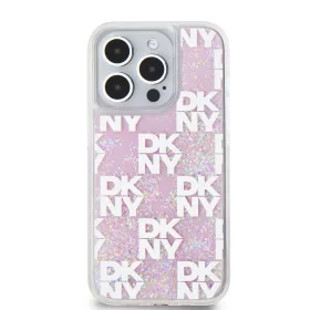   DKNY Liquid Glitter Checkered Pattern tok, iPhone 15 Pro - rózsaszín