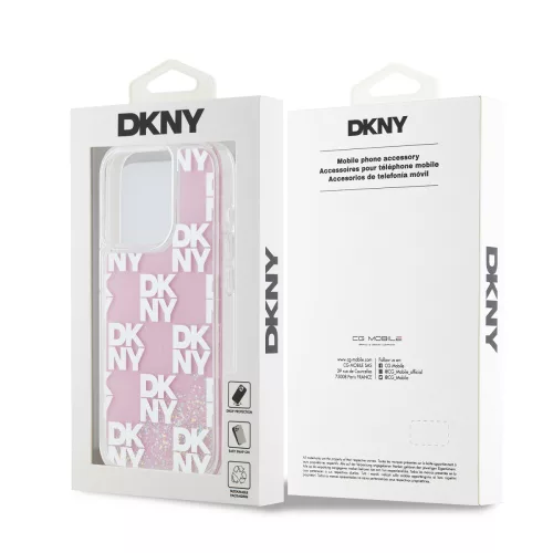 DKNY Liquid Glitter Checkered Pattern tok, iPhone 15 Pro - rózsaszín