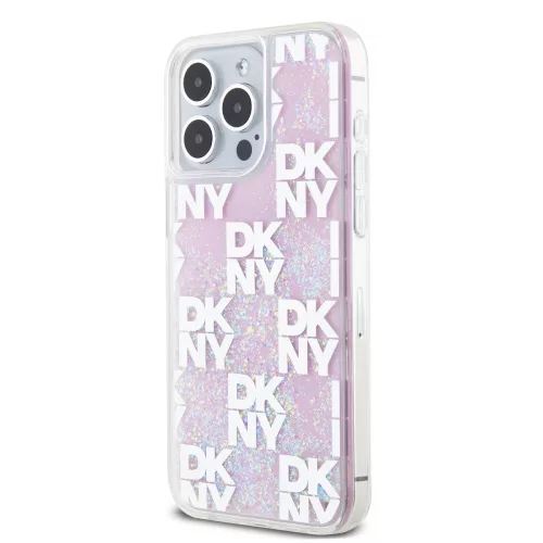 DKNY Liquid Glitter Checkered Pattern tok, iPhone 15 Pro Max - rózsaszín