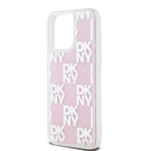DKNY Liquid Glitter Checkered Pattern tok, iPhone 15 Pro Max - rózsaszín