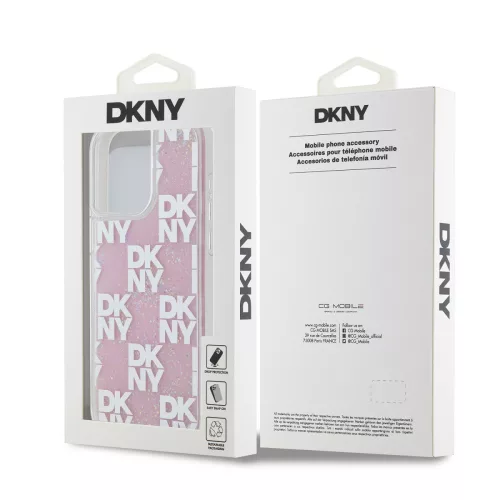 DKNY Liquid Glitter Checkered Pattern tok, iPhone 15 Pro Max - rózsaszín