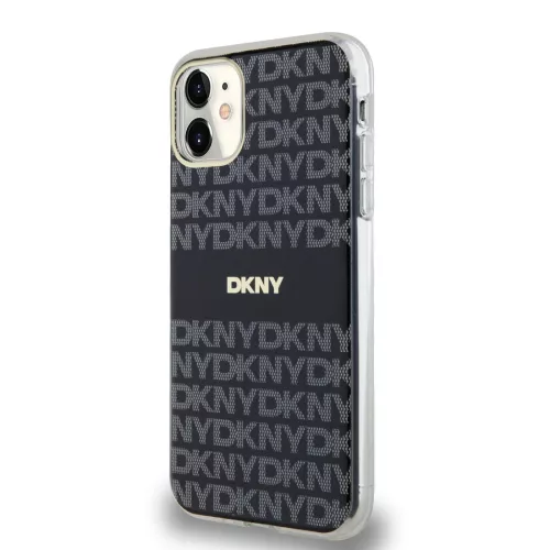 DKNY PC/TPU Repeat Pattern Tonal Stripe Magsafe tok, iPhone 11 - fekete
