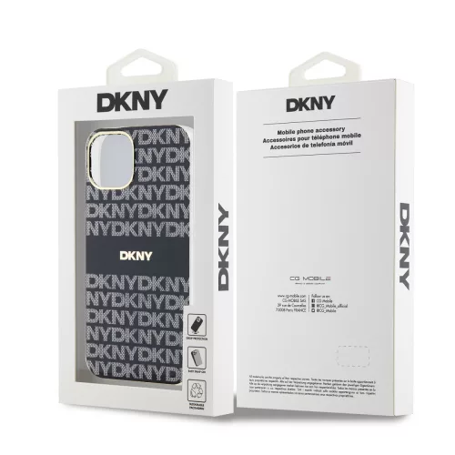 DKNY PC/TPU Repeat Pattern Tonal Stripe Magsafe tok, iPhone 14 - fekete