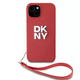  DKNY PU Leather Stack Logo Wrist Strap tok, iPhone 14 - piros