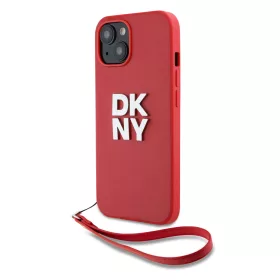   DKNY PU Leather Stack Logo Wrist Strap tok, iPhone 14 - piros