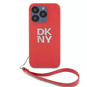   DKNY PU Leather Stack Logo Wrist Strap tok, iPhone 15 Pro - piros