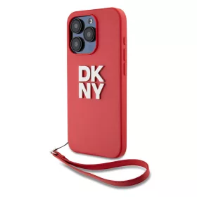   DKNY PU Leather Stack Logo Wrist Strap tok, iPhone 15 Pro Max - piros