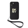 DKNY PU Leather Stack Logo Wrist Strap tok, iPhone 13 - fekete