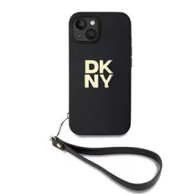   DKNY PU Leather Stack Logo Wrist Strap tok, iPhone 13 - fekete