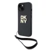 DKNY PU Leather Stack Logo Wrist Strap tok, iPhone 13 - fekete