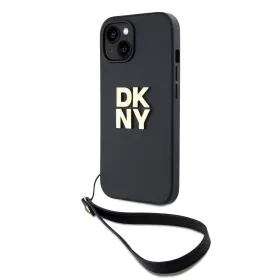   DKNY PU Leather Stack Logo Wrist Strap tok, iPhone 13 - fekete