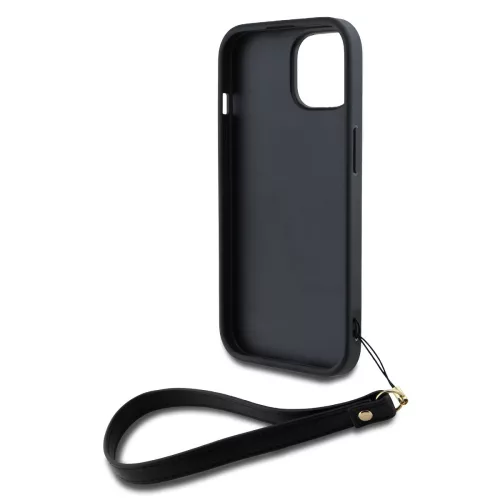 DKNY PU Leather Stack Logo Wrist Strap tok, iPhone 13 - fekete