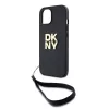 DKNY PU Leather Stack Logo Wrist Strap tok, iPhone 13 - fekete