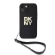 DKNY PU Leather Stack Logo Wrist Strap tok, iPhone 14 - fekete