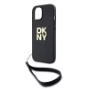 DKNY PU Leather Stack Logo Wrist Strap tok, iPhone 14 - fekete