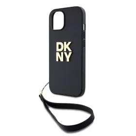   DKNY PU Leather Stack Logo Wrist Strap tok, iPhone 14 - fekete