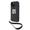 DKNY PU Leather Stack Logo Wrist Strap tok, iPhone 14 - fekete