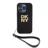 DKNY PU Leather Stack Logo Wrist Strap tok, iPhone 14 Pro - fekete