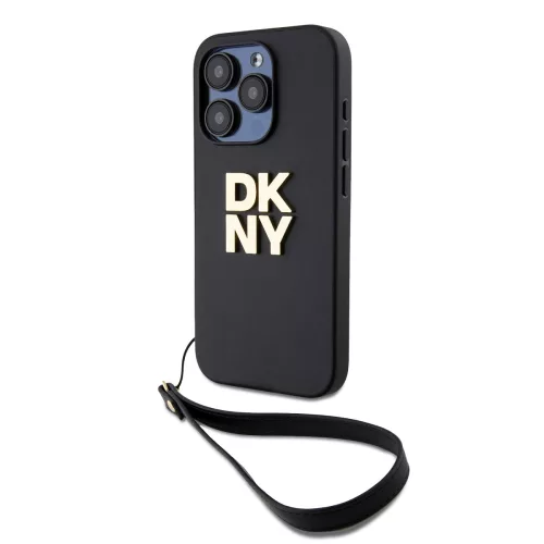 DKNY PU Leather Stack Logo Wrist Strap tok, iPhone 14 Pro Max - fekete