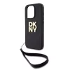 DKNY PU Leather Stack Logo Wrist Strap tok, iPhone 14 Pro Max - fekete