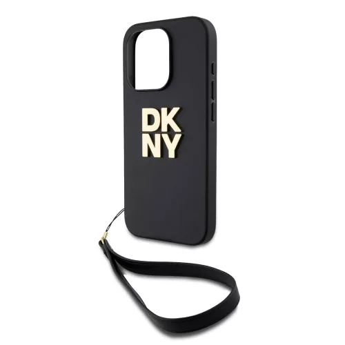 DKNY PU Leather Stack Logo Wrist Strap tok, iPhone 14 Pro Max - fekete