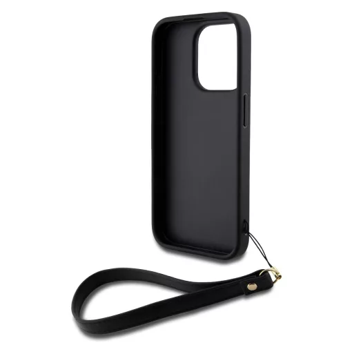 DKNY PU Leather Stack Logo Wrist Strap tok, iPhone 14 Pro Max - fekete
