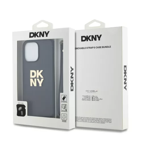 DKNY PU Leather Stack Logo Wrist Strap tok, iPhone 14 Pro Max - fekete