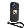 DKNY PU Leather Stack Logo Wrist Strap tok, iPhone 15 Pro - fekete