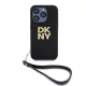 DKNY PU Leather Stack Logo Wrist Strap tok, iPhone 15 Pro Max - fekete