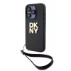 DKNY PU Leather Stack Logo Wrist Strap tok, iPhone 15 Pro Max - fekete