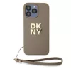 DKNY PU Leather Stack Logo Wrist Strap tok, iPhone 14 Pro Max - bézs