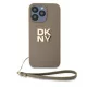 DKNY PU Leather Stack Logo Wrist Strap tok, iPhone 14 Pro Max - bézs
