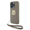 DKNY PU Leather Stack Logo Wrist Strap tok, iPhone 14 Pro Max - bézs