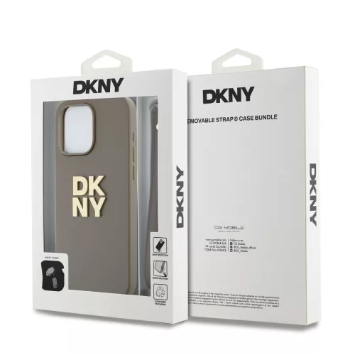 DKNY PU Leather Stack Logo Wrist Strap tok, iPhone 14 Pro Max - bézs