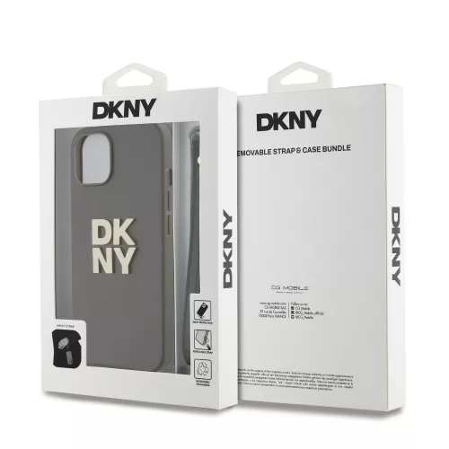 DKNY PU Leather Stack Logo Wrist Strap tok, iPhone 13 - barna
